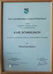 1998 Reinlandtaler Urkunde